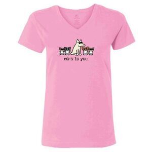 Ears to You Ladies X-Large V-neck PINK Short Sleeve T-shirt Teddy the Dog NWT
